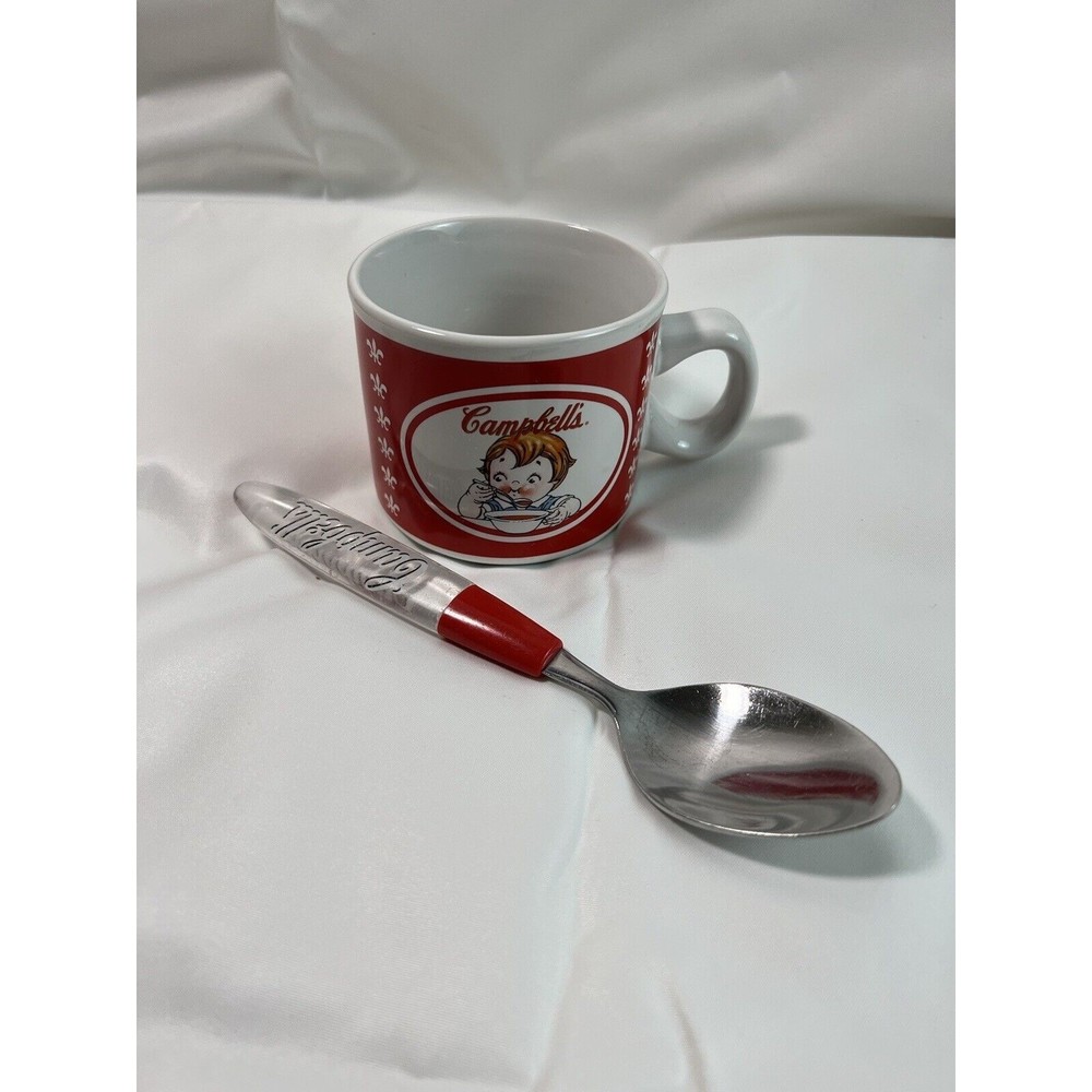 Campbells Soup Mug 2004 VTG Kids Graphic Houston Harvest Coffee‎ Cup With Spoon